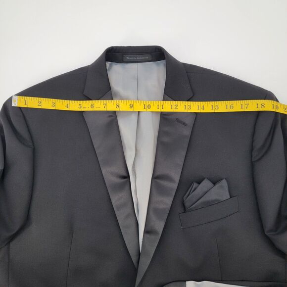 Calvin Klein Mens Black 100% Wool Satin Lapel Dbl Vent Formal Tuxedo Jacket 44R - Picture 10 of 13